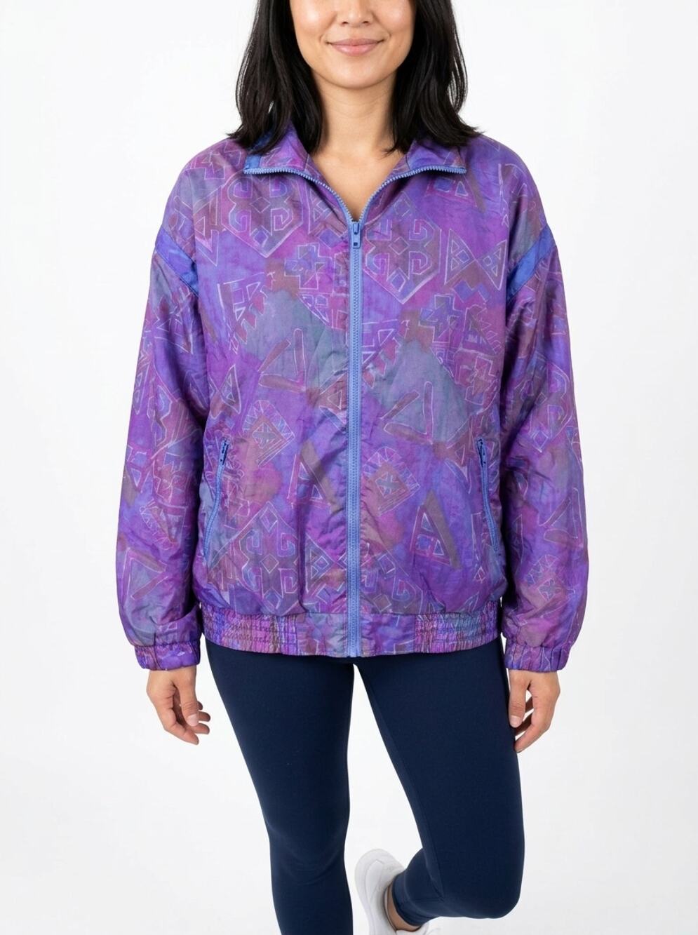 Vintage Beyond Performance Purple Abstract Windbreaker Jacket Women Size M